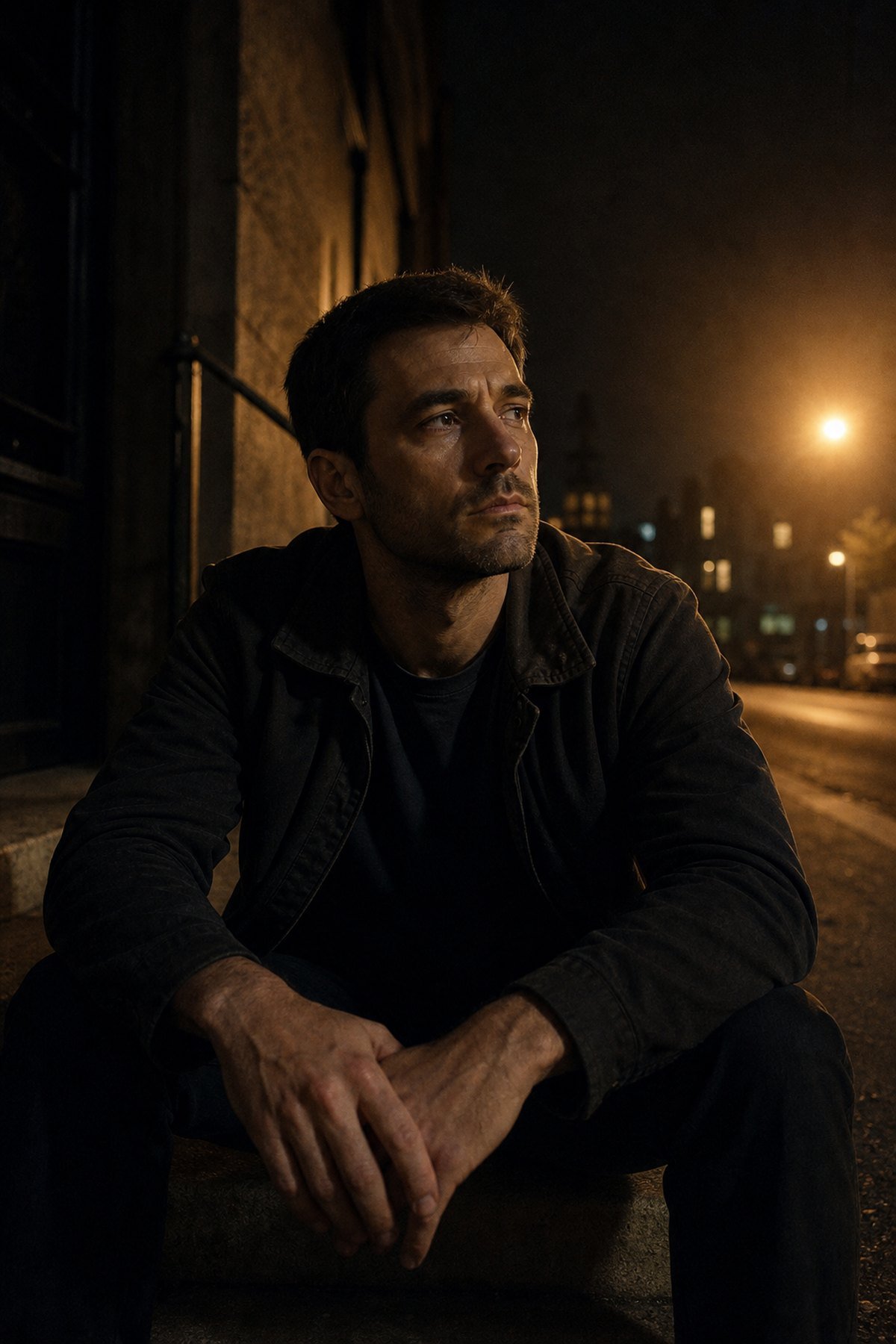 A man sitting alone at night, lit by his phone, after seeing she chose someone else.